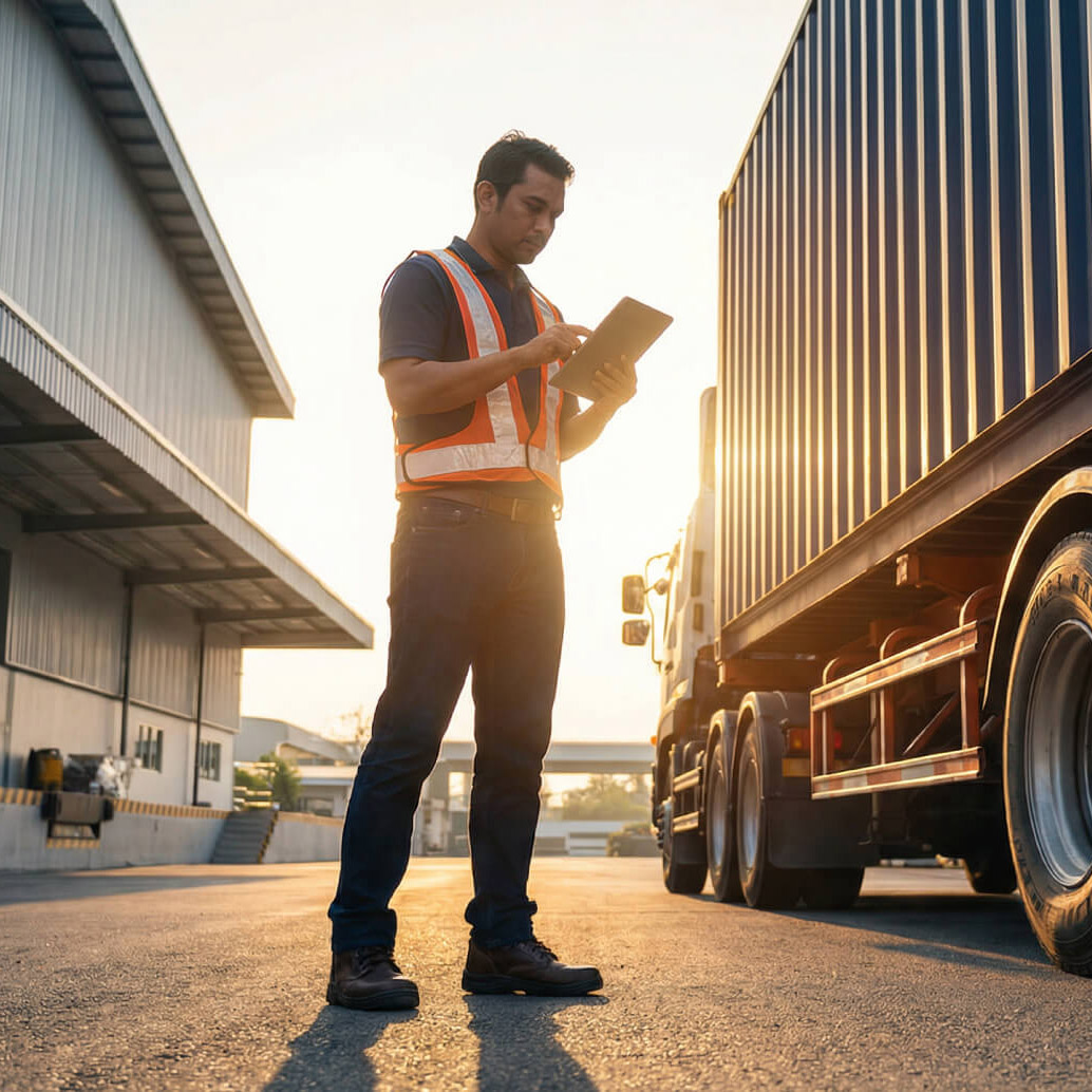 Driver team using ADAMS LINKS mobile app for guided delivery execution and digital proof of delivery